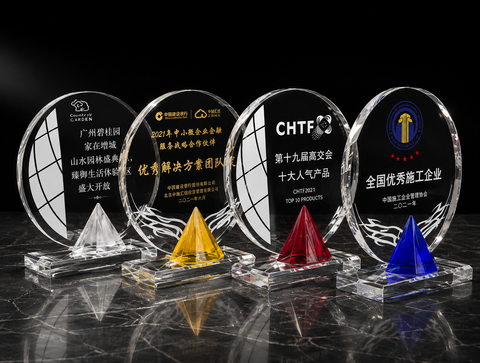 Circular Disc Crystal Award Set - custom crystal awards with your logo
